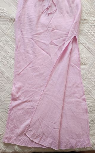 Conjunto falda larga y top lino rosa
