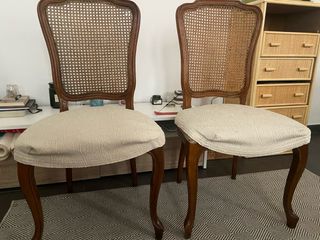 Set di 2 sedie vintage in legno e rattan