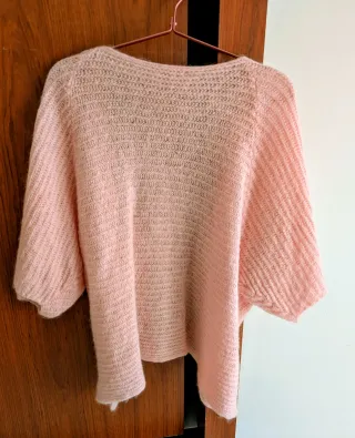 Jersey lana rosa tejido calado