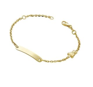 Pulsera bebé oro 18kt con placa y osito