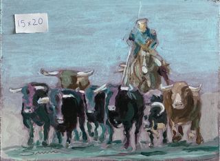 Acrílico original.Demetrio Susín. Campo y toros.