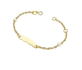 Pulsera bebé oro 18kt placa y perlas