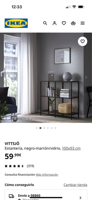 Estantería IKEA VITTSJÖ Negra/Vidrio 100x93cm