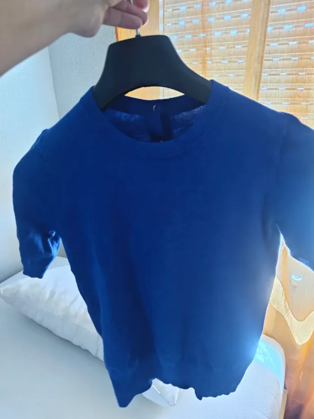 Blusa azul manga corta mujer