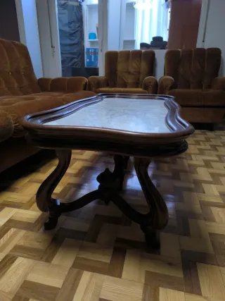 Mesa de centro de salón madera y mármol