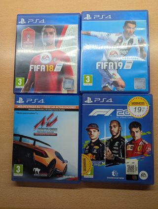 Lote 4 Juegos PS4: FIFA 18, 19, F1 2019, Assetto C