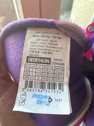 Patines en línea para niña rosa y morado t. 34-36
