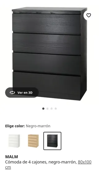 Cómoda 4 cajones wengue con tiradores dorados.