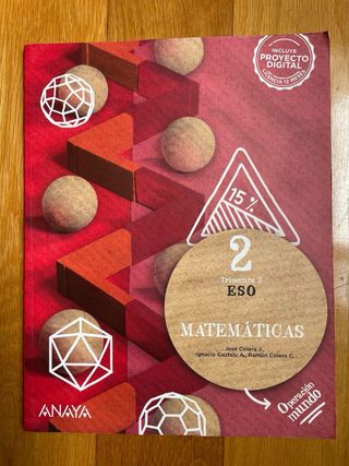 Matemáticas 2 ESO Editorial Anaya. Prim, Seg, Terc