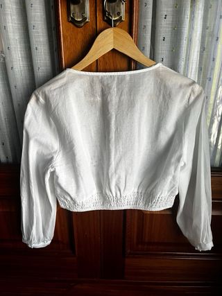 Blusa Zara Blanca Brocada Manga Larga