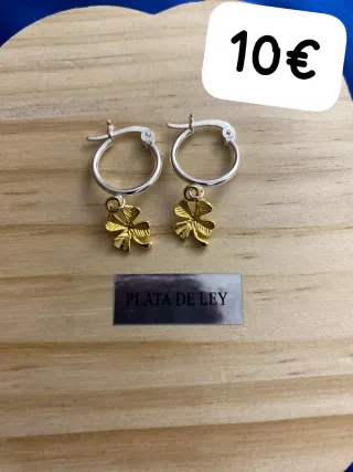Pendientes Plata Ley Trébol Dorado