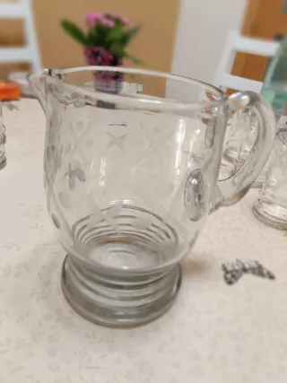 Juego Jarra y Vasos Cristal Vintage Grabado