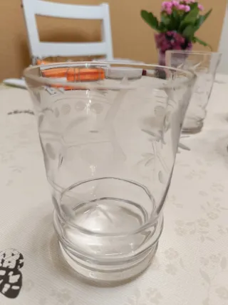 Juego Jarra y Vasos Cristal Vintage Grabado