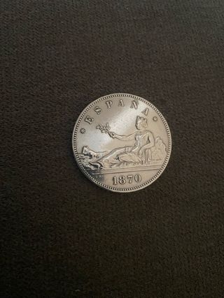 Moneda 5 Pesetas Plata 1870 España