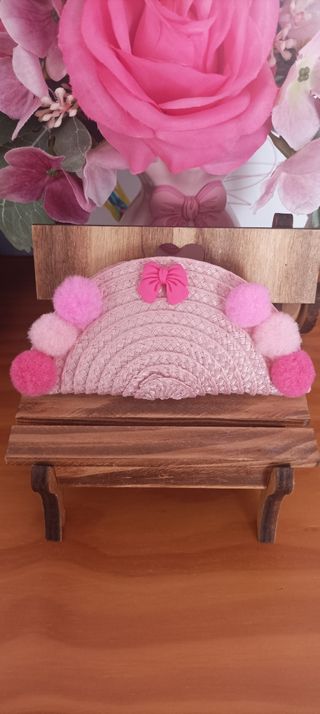 Mini bolso de mano para muñecas en rafia rosa
