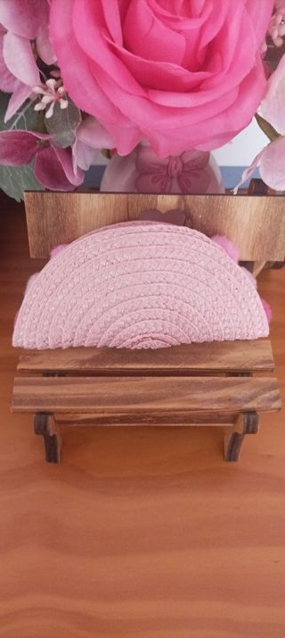 Mini bolso de mano para muñecas en rafia rosa
