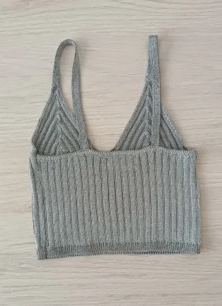 Top plateado tirantes brillante fiesta