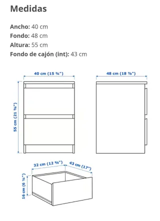Mesitas de noche madera wengue 2 cajones 
