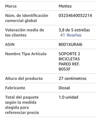 Soporte de pared para bicicleta