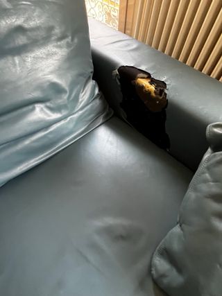 Sofá Chaise Longue Piel Azul/Gris