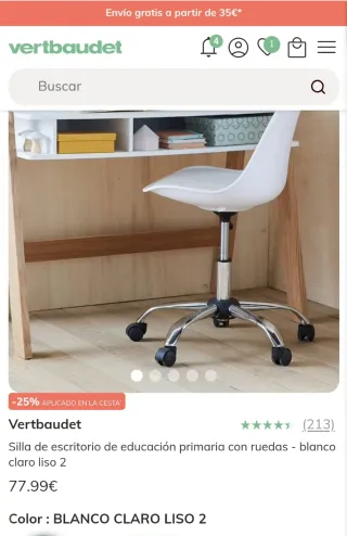 Silla escritorio Vertbaudet blanca sin estrenar