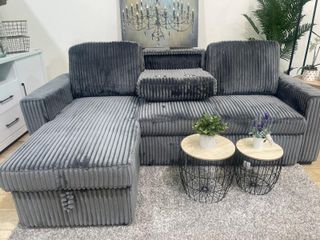 Sofá cama con arcón y portavasos, 230x150cm