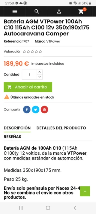 Batería y placa solar para furgoneta camper.