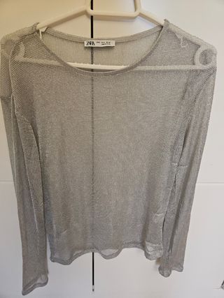Jersey Zara Malla Plateado Talla S