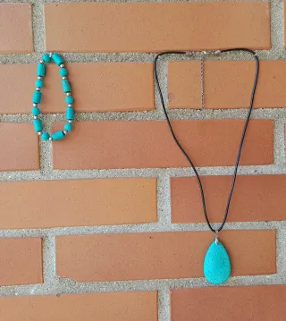 Conjunto collar/pulsera piedra turquesa hippie