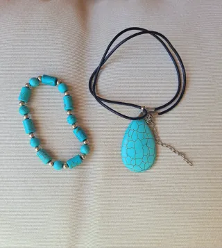 Conjunto collar/pulsera piedra turquesa hippie