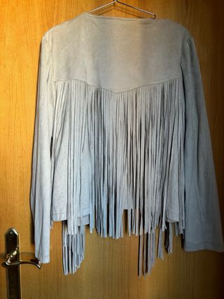 Chaqueta boho flecos beige