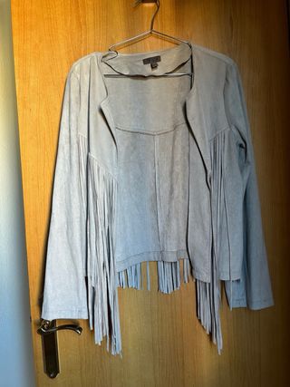 Chaqueta boho flecos beige