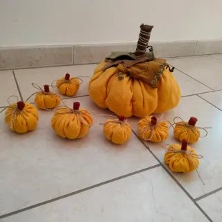 Set 9 zucche decorative in tessuto