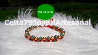 Pulsera artesanal cuarzo verde y cuentas doradas