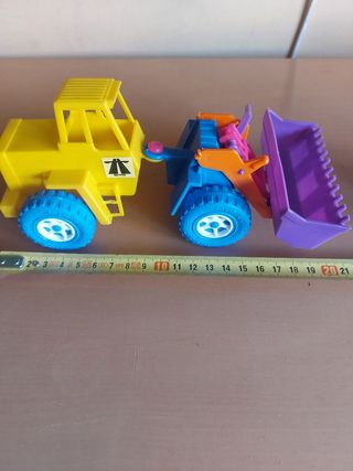 Camión excavador amarillo y azul