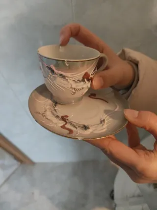 Tetera y tazas de porcelana estilo japonés