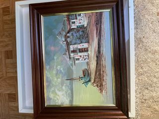 Cuadro Pintura Paisaje Puente y Casa