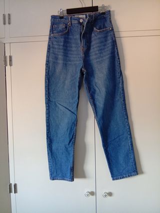 Pantalón vaquero mujer azul mom slim
