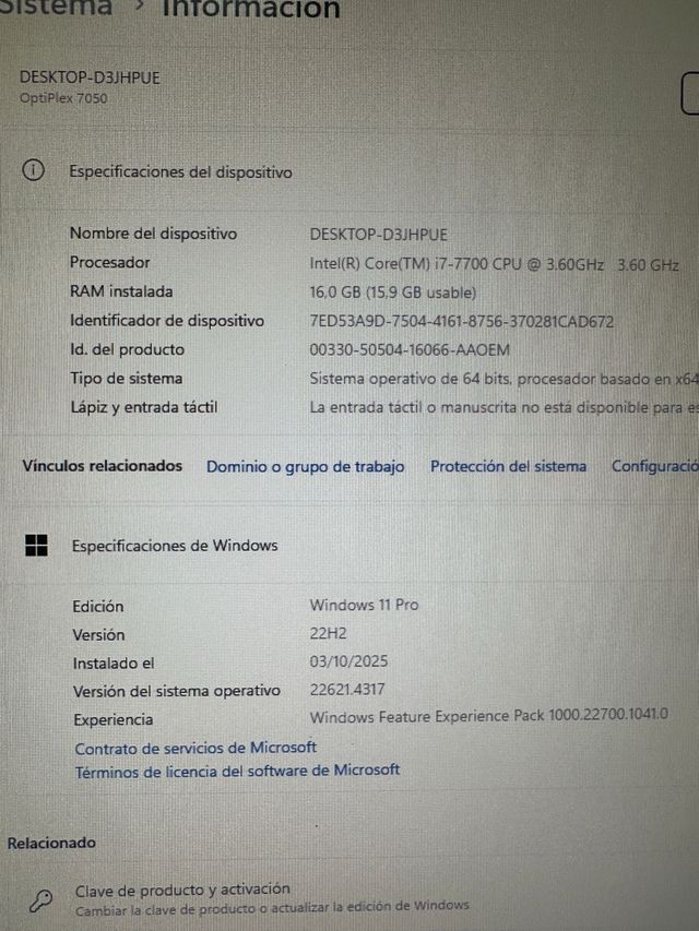 Dell OptiPlex 7050 i7/16 GB/500 GB