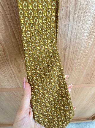 Corbata Celine Paris Seda Pura Cadena Oro