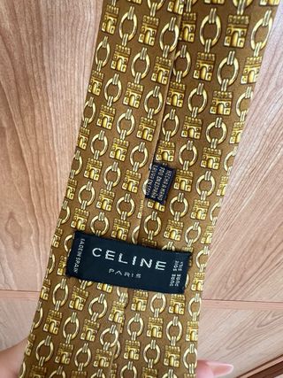 Corbata Celine Paris Seda Pura Cadena Oro