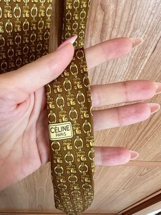 Corbata Celine Paris Seda Pura Cadena Oro