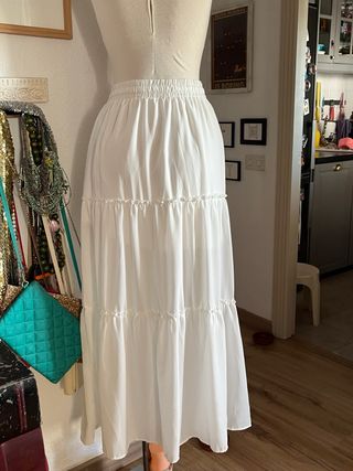 Falda larga blanca volantes talla L
