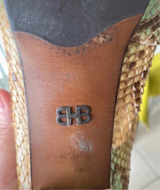 Scarpe tacco pitone vintage oro verde