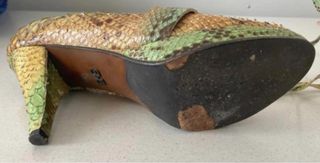 Scarpe tacco pitone vintage oro verde