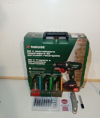 Parkside 20V Taladro Percutor + muchos accesorios