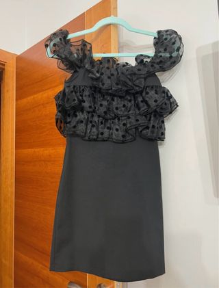Vestido Zara volantes lunares negro T.XS