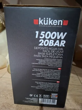 Cafetera Kuken 1500W 20BAR Negra/Blanca