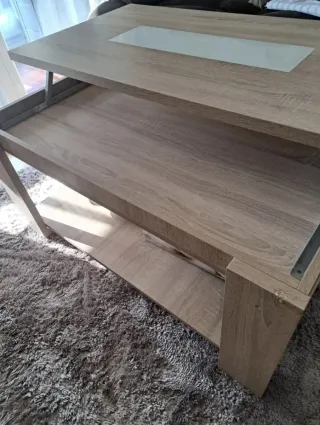Mesa de centro elevable madera y cristal