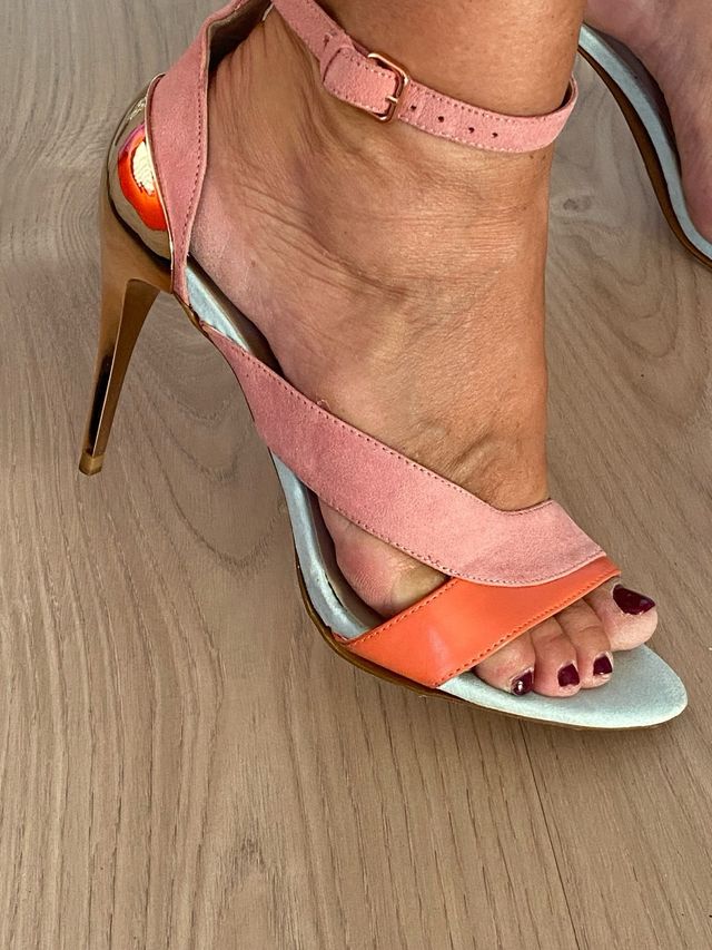 Sandalias Piel Rosa/Naranja/dorado t-39 Zara